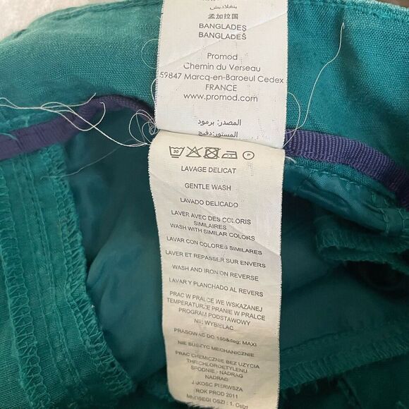 Promod Linen Wide Leg Casual Pants 12 Leisure Loose Trousers Teal Blue France - Picture 7 of 8